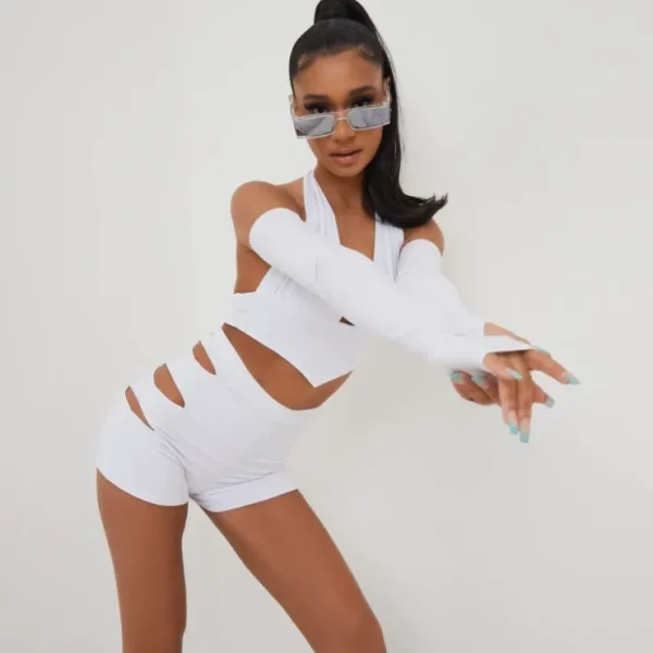 Sale High Waist Cut Out Detail Cycle Shorts In White Slinky Shorts