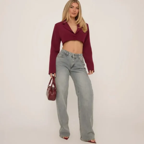 Flash Sale High Waist Distressed Back Wide Leg Jeans In Blue Denim Trousers | Jeans