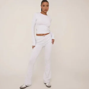 Best High Waist '' Tag Seam Detail Flared Leg Trousers In Marl Matching Sets | Loungewear