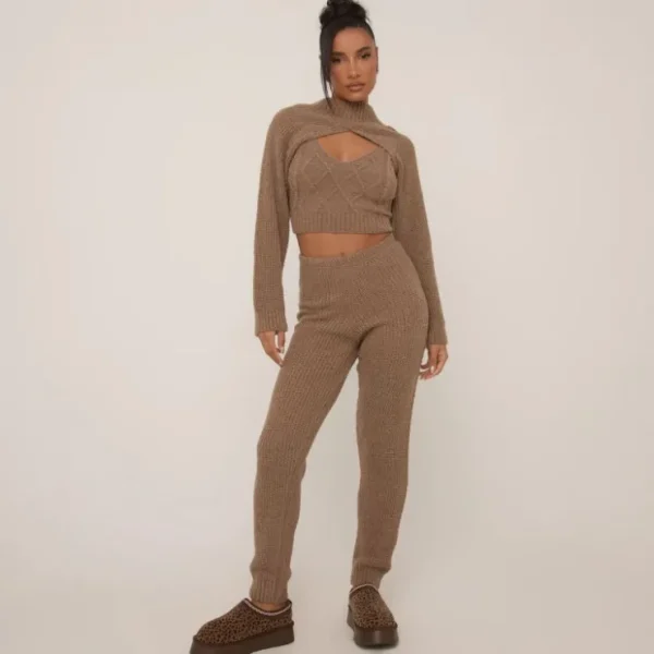 Best High Waist Leggings In Brown Cable Knit Loungewear | Loungewear