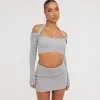 Clearance High Waist Mini Bodycon Skirt In Grey Knit Knitted Co-Ords | Knitted Sets