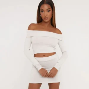 New High Waist Mini Bodycon Skirt In Stone Knit Knitted Co-Ords | Knitted Sets