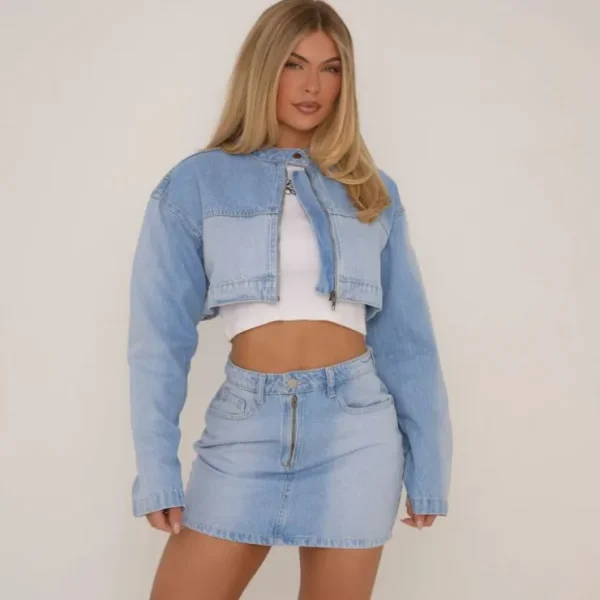 Cheap High Waist Motocross Mini Skirt In Blue Denim Skirts | Denim
