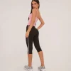 Hot High Waist Pink Contrast Stripe Capri Leggings In Black Trousers