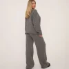 Best High Waist Swirl Detail Wide Leg Joggers In Grey Fluffy Knit Knitwear | Knitwear