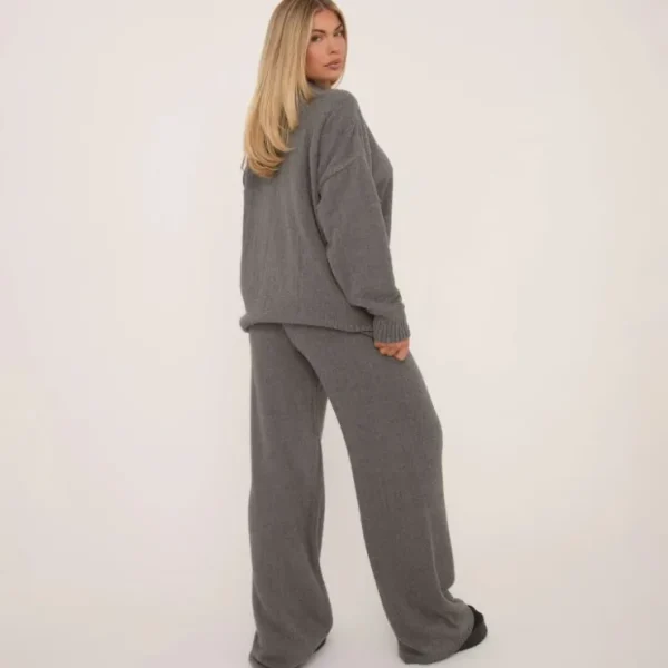 Best High Waist Swirl Detail Wide Leg Joggers In Grey Fluffy Knit Knitwear | Knitwear