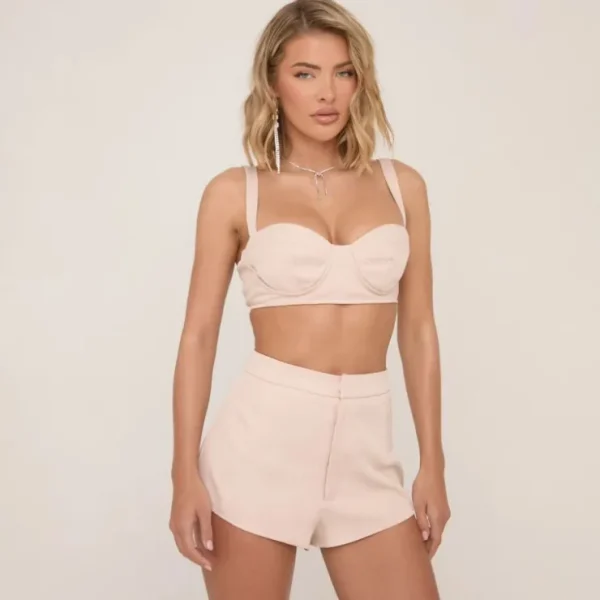 Cheap High Waist Tailored Booty Shorts In Nude Shorts | Shorts Sets