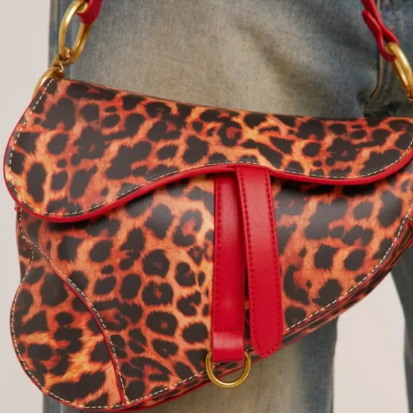 Online Issy Ring Detail Shaped Cross Body Saddle Bag In Leopard Print Faux Leather Cross Body Bags | Going Out Bags