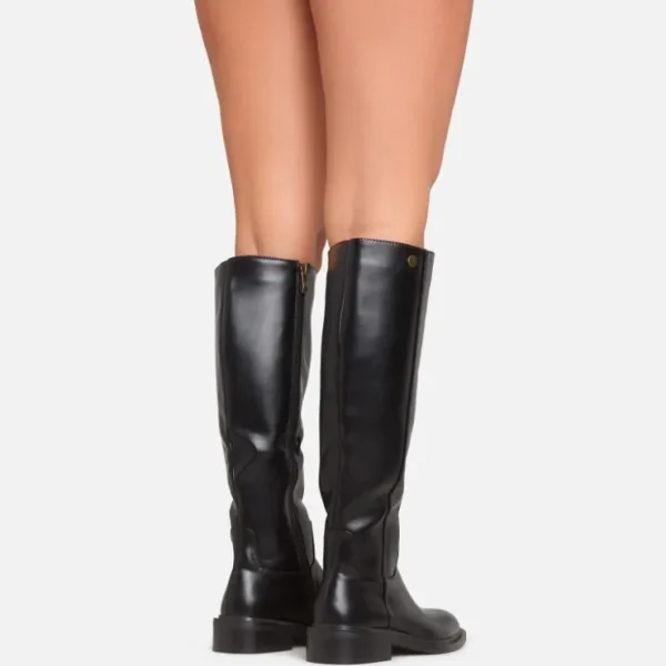 Clearance Ivo Knee High Long Flat Boot In Faux Leather Winter Boots | Biker Boots
