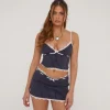 Clearance Lace Trim Bow Detail Mini Skort In Blue Pinstripe Shorts | Skorts