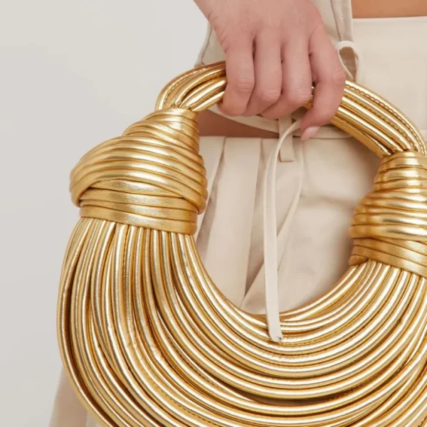 Online Leif Knotted Detail Strappy Shoulder Bag In Metallic Faux Leather Winter Sun | Shoulder Bags