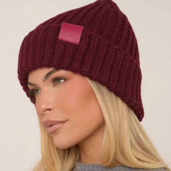 Online Logo Detail Fold Over Beanie Hat In Burgundy Knit Hats | Hats