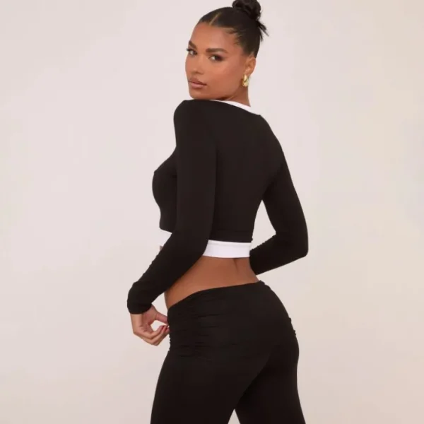 Shop Long Sleeve Double Layer Contrast Crop Top In Tops | Long Sleeve Tops