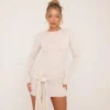 Sale Long Sleeve Drape Front Mini Bodycon Dress In Cream Rib Long Sleeve Dresses | Bodycon Dresses