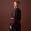 Clearance Long Sleeve Elasticated Waist Detail Cropped Sweater In Chocolate Brown Matching Sets | Basics