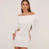 Outlet Long Sleeve Open Back Mini Bodycon Dress In White Texture Long Sleeve Dresses | Backless Dresses