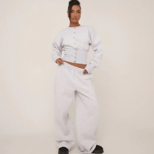Flash Sale Long Sleeve Popper Detail Cinched Waist Sweatshirt In Grey Marl Tops | Tracksuits