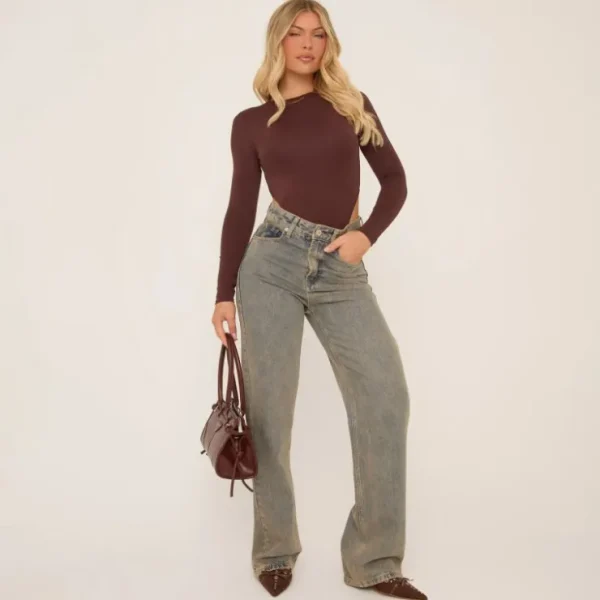 Sale Long Sleeve Ruched Wrap Around Top In Slinky Tops