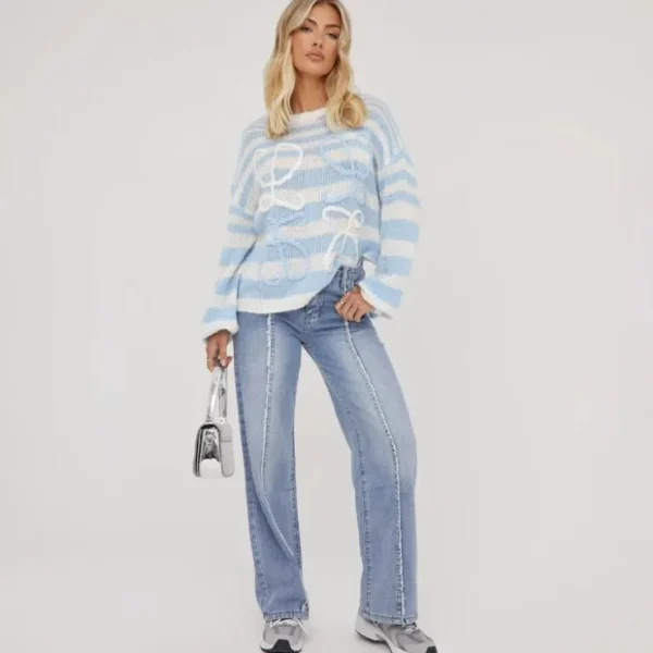 Sale Long Sleeve Swirl Detail Jumper In Stripe Knit Knitwear | Knitwear