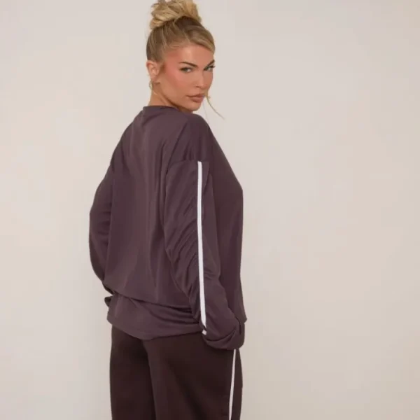 Flash Sale Long Sleeve Usa Graphic Contrast Stripe T-Shirt In Plum Matching Sets | Loungewear