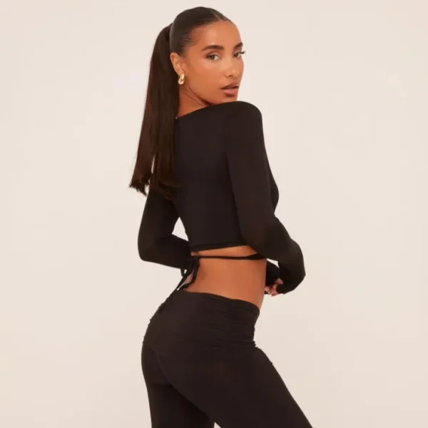 Discount Long Sleeve Wrap Over Crop Top In Long Sleeve Tops | Long Sleeve Crop Tops
