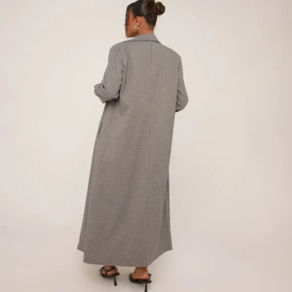 Best Longline Trench Jacket In Black Checkered Coats & Jackets | Trench Coats