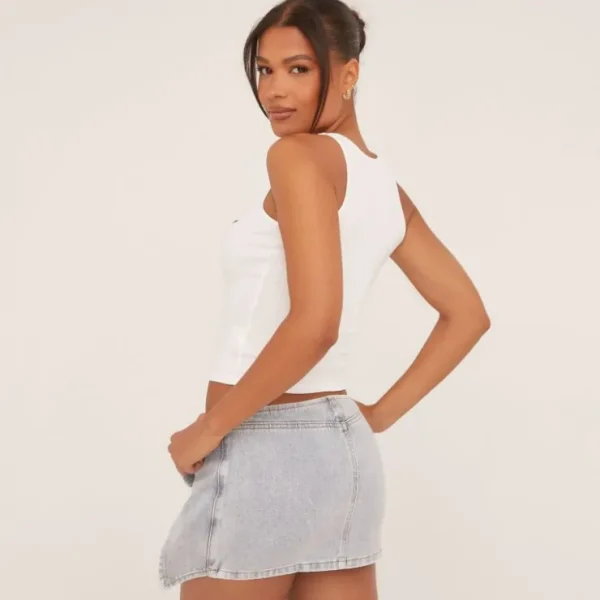 Discount Low Rise Buckle Belt Detail Mini Skirt In Light Denim Denim