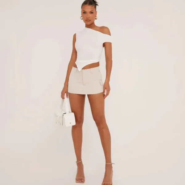 Clearance Low Rise Cargo Skort In Stone Skorts