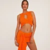 Best Sale Low Rise Drape Front Mini Skirt In Orange Bubble Texture Winter Sun