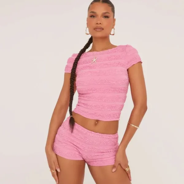 Store Low Rise Micro Shorts In Pink Texture Shorts | Shorts Sets