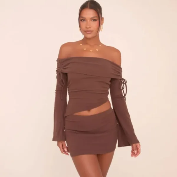 Best Low Rise Mini Skirt In Chocolate Brown Brushed Rib Skirts | Skirt And Top Sets