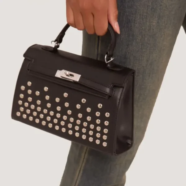 Outlet Madelyn Stud Lock Detail Mini Tote Bag In Black Faux Leather Going Out Bags