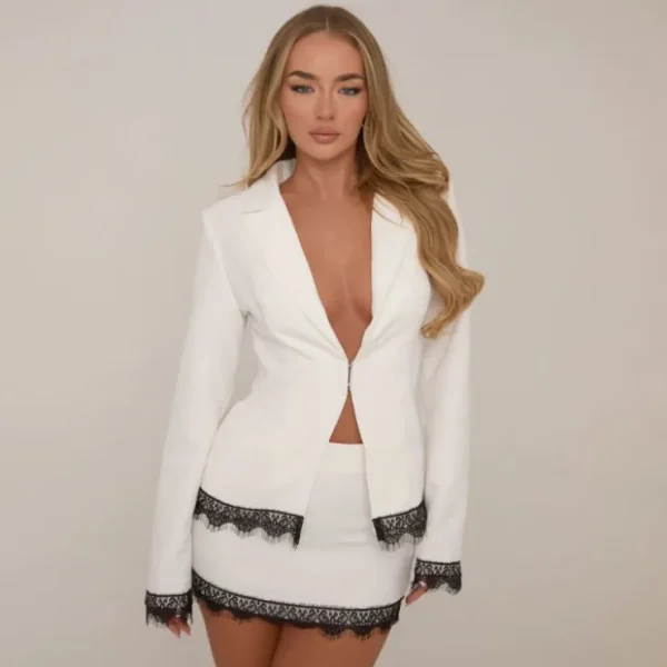 Flash Sale Mid Rise Lace Trim Mini Skirt In Cream Matching Sets | Skirts