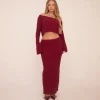 Best Mid Rise Maxi Skirt In Burgundy Knit Winter Matching Sets | Knitted Co-Ords