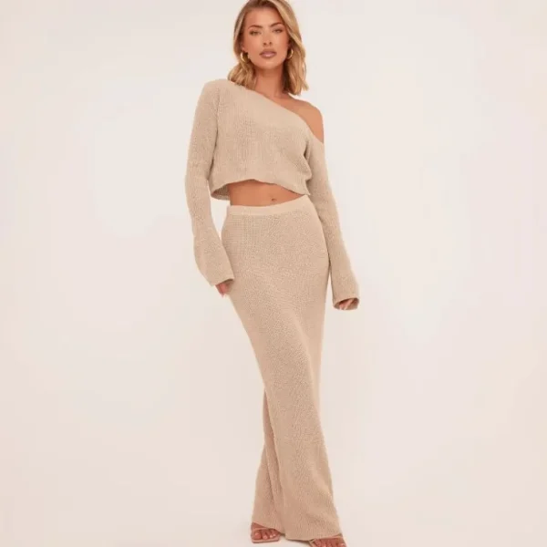 Best Sale Mid Rise Maxi Skirt In Stone Knit Skirts | Knitwear