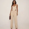 Clearance Mid Waist Wide Leg Trousers In Stone Faux Suede Trousers