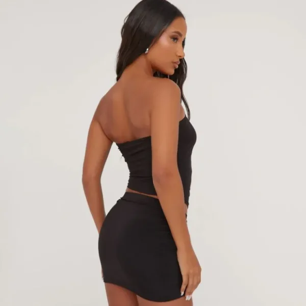 Cheap Mini Length High Waist Bodycon Skirt In Black Slinky Skirts | Basics