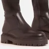 Hot Montey Side Logo Detail Chunky Sole Knee High Long Boot In Faux Leather Winter Boots | Chelsea Boots
