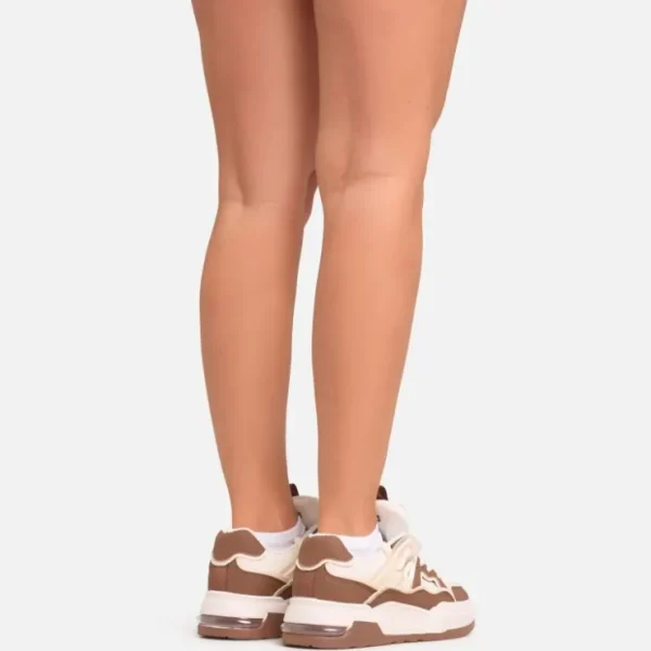 New Moss Lace Up Chunky Flat Frainer In And Cream Faux Leather Sneakers | Sneakers