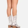 Cheap Newly Embroidered Detail Pointed Toe Mid Calf Western Cowboy Boot In Faux Leather BOY Ankle Boots | Calf Boots