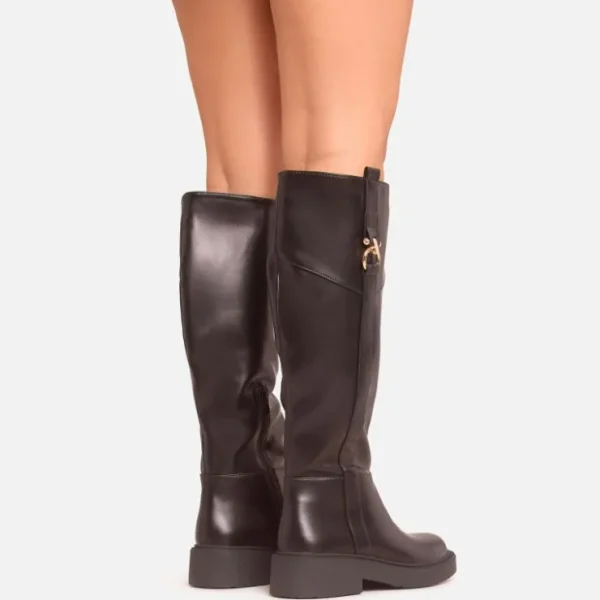 Fashion Nova Ring Detail Chunky Sole Knee High Long Boot In Black Faux Leather Winter Boots | Biker Boots