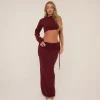 New One Sleeve Ruched Side Crop Top In Burgundy Knit Knitwear | Knitwear