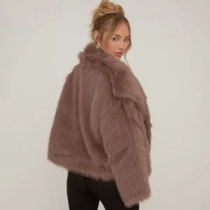 Cheap Oversized Collar Detail Coat In Chocolate Faux Fur Coats & Jackets | Faux Fur Jackets