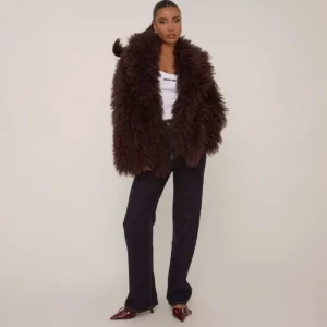 Fashion Oversized Collar Shaggy Coat In Faux Fur Coats & Jackets