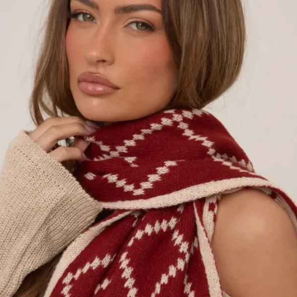 Shop Oversized Diamond Print Scarf In Burgundy Scarves | Scarves