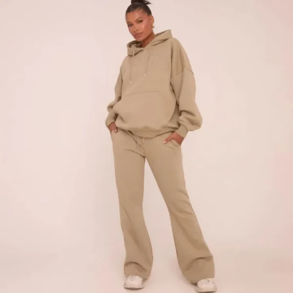 Best Sale Oversized Embossed Hoodie In Taupe Brown Tops | Loungewear