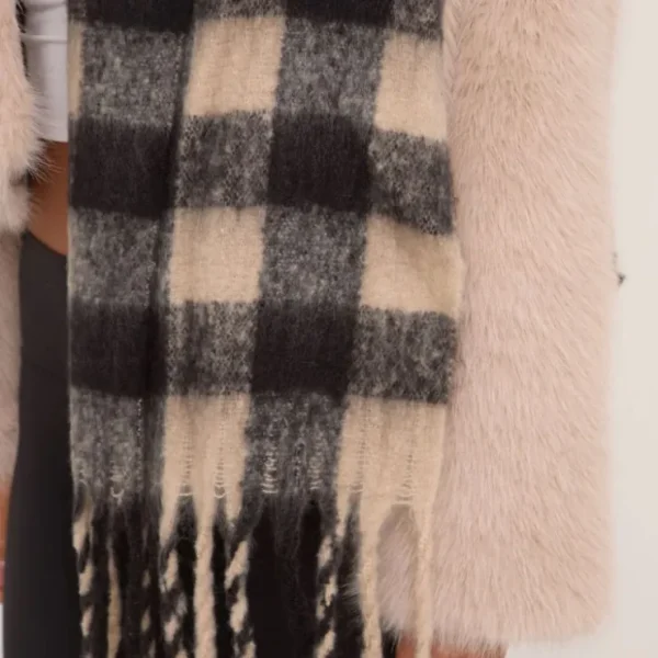 Hot Oversized Fringe Hem Scarf In And Beige Check Scarves | Scarves