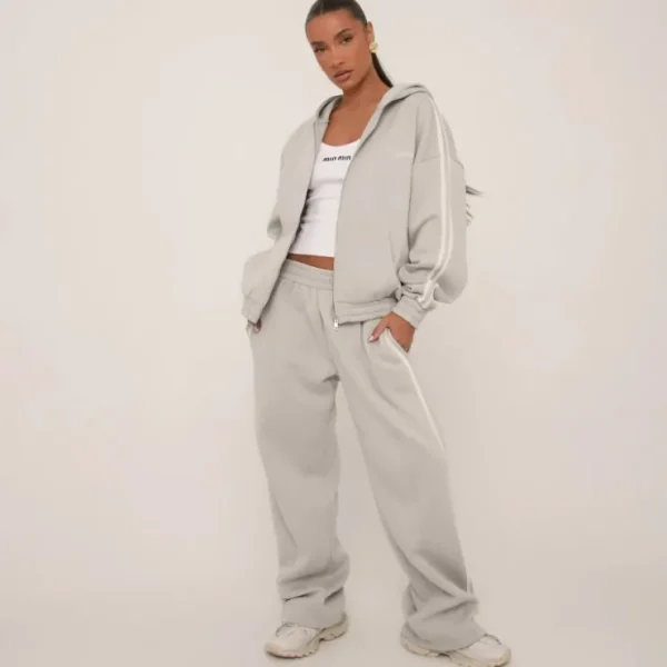 Online Oversized High Waist Contrast Stripe Wide Leg Joggers In Grey Tracksuits | Sweatsuits
