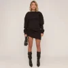 Store Oversized Long Sleeve Ruched Side Mini Sweat Dress In Black Winter Dresses | Long Sleeve Dresses