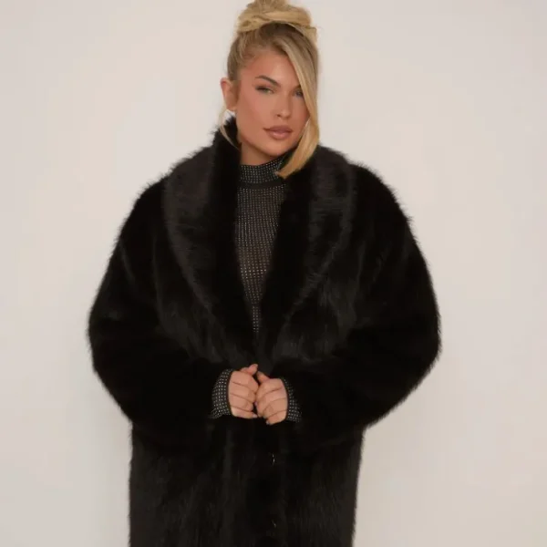 Best Sale Oversized Maxi Coat In Black Faux Fur Coats & Jackets | Party Outfits